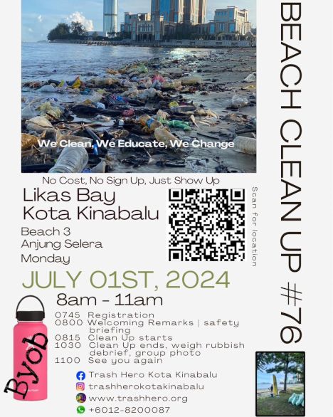 activity poster for Likas Bay Clean-up #76 with Trash Hero